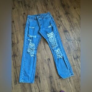 Fashion Nova Blue Distressed Boyfriend Jeans